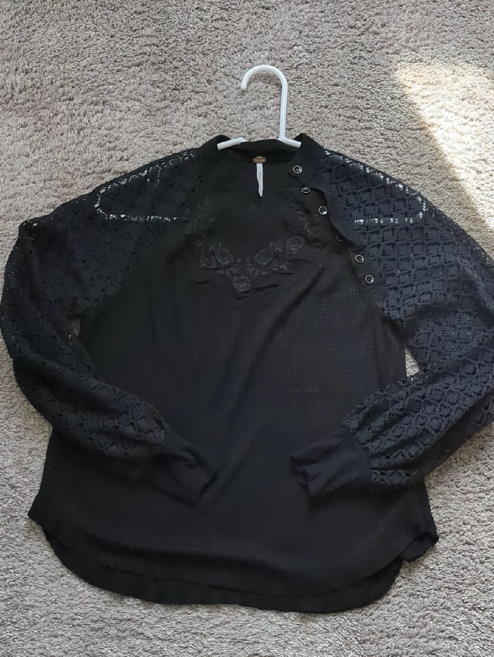 Free People Black Lace Long Sleeve Mock Neck Top - Picture 9 of 11
